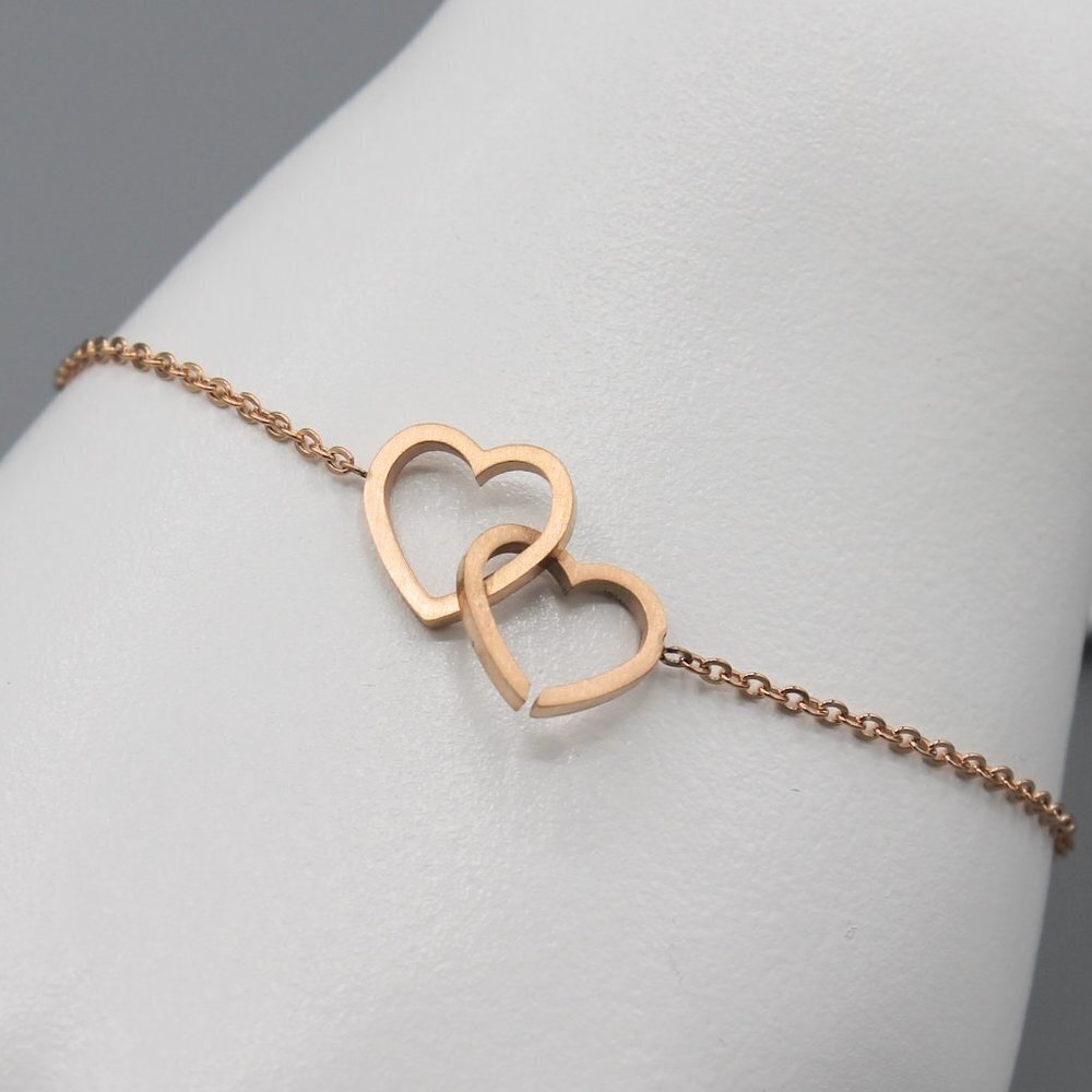 Jewelry bracelet two hearts love romantic rose gold tone minimalist elegant new